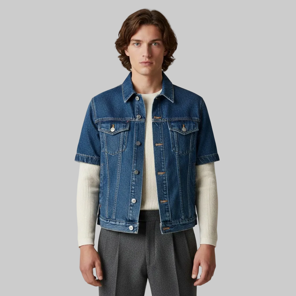 Veste trucker en denim à manches courtes