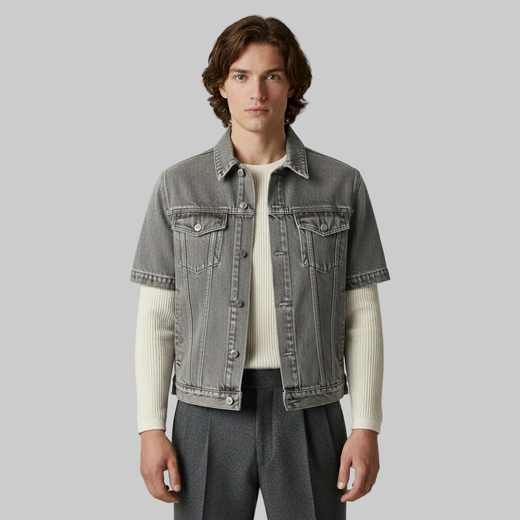 Veste trucker en denim à manches courtes