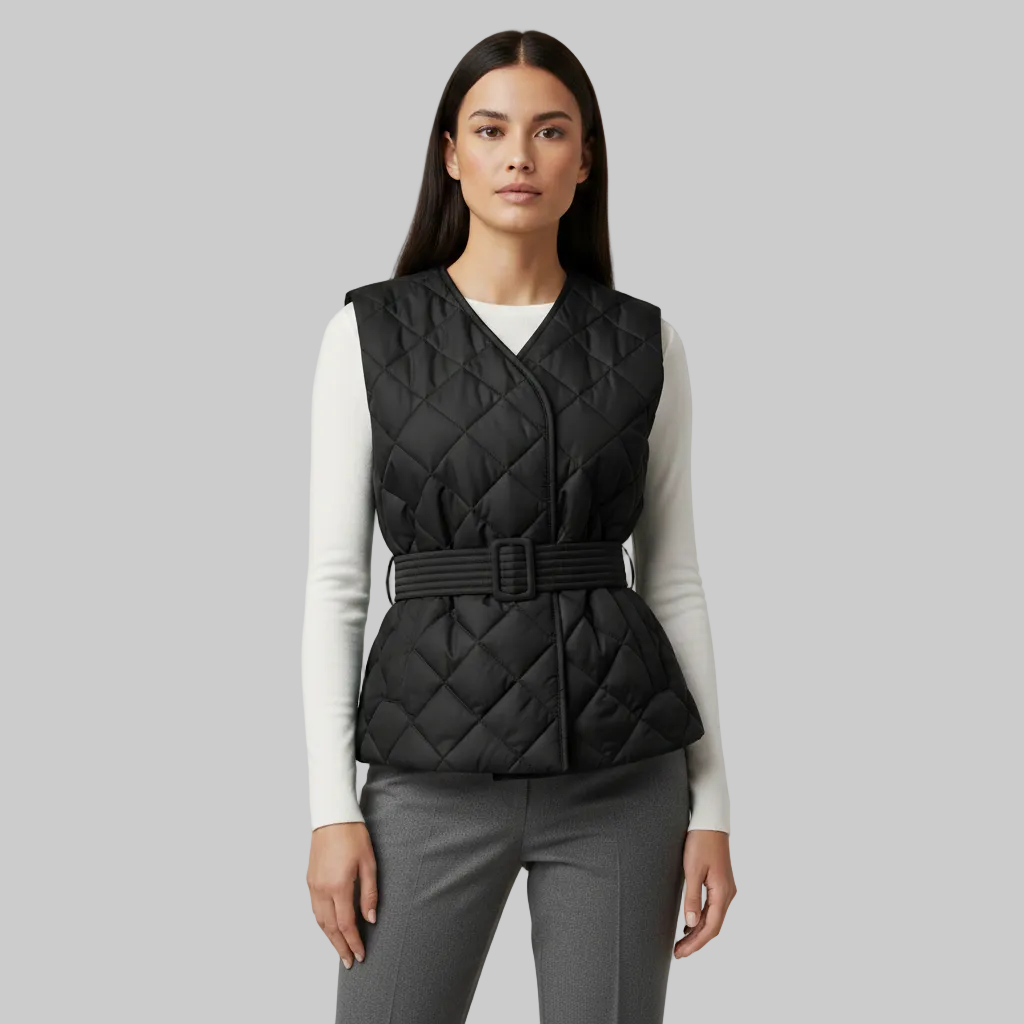Gilet matelassé à ceinture et motif losanges