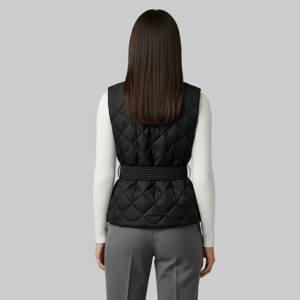 Gilet matelassé à ceinture et motif losanges