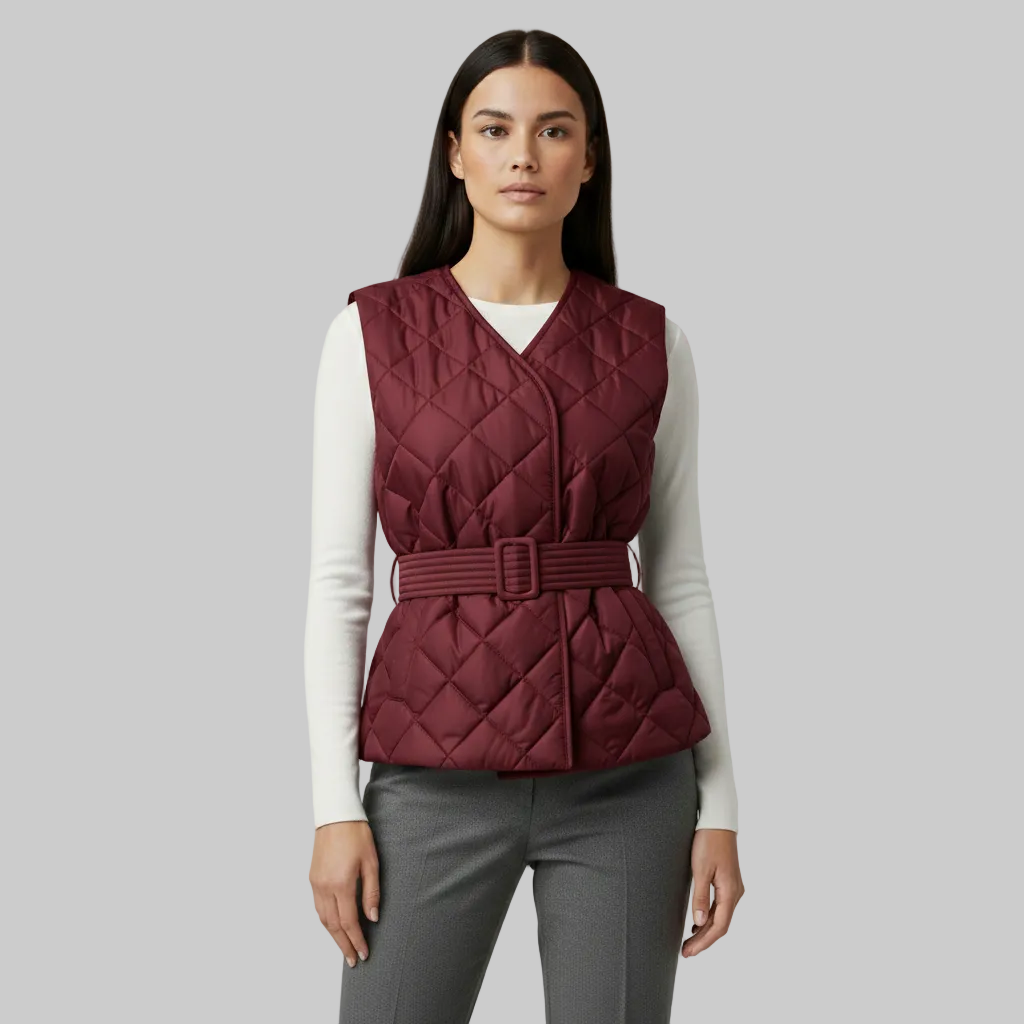 Gilet matelassé à ceinture et motif losanges