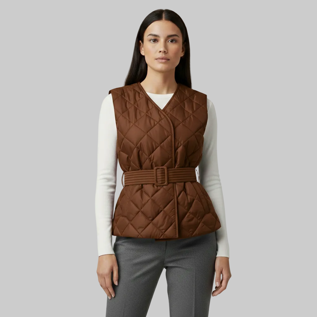 Gilet matelassé à ceinture et motif losanges