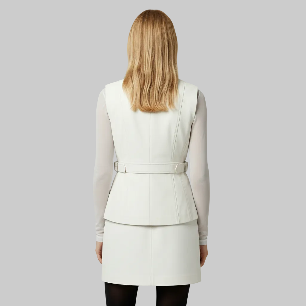 Gilet croisé en cuir vegan avec ceinture